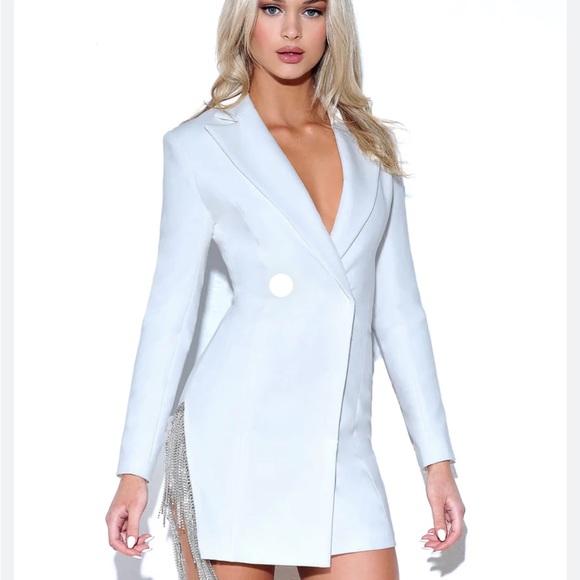 Miss Circle Freya White Crystal Fringe Blazer Dress - Picture 1 of 4
